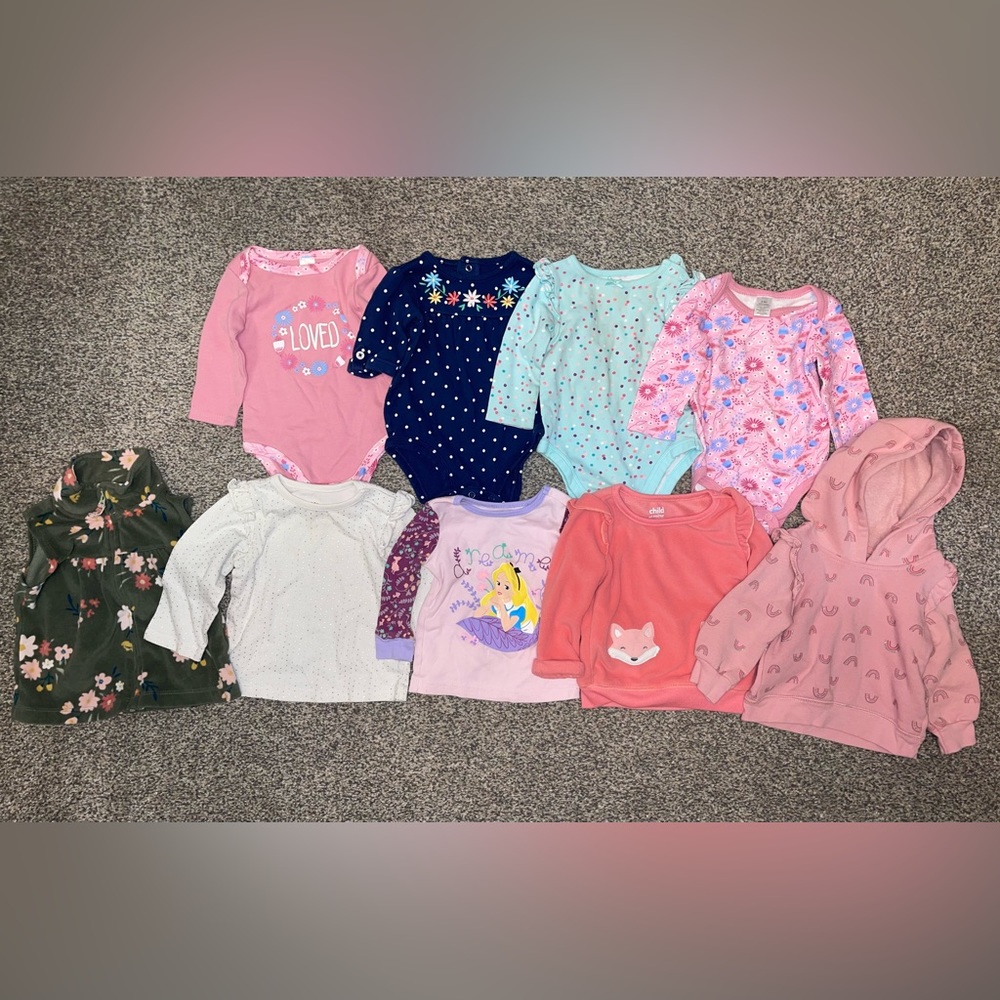 9 piece baby girl long-sleeve fall/winter clothes bundle lot; Size 6-9Months